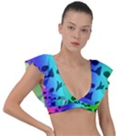 Rainbow Skull Collection Plunge Frill Sleeve Bikini Top