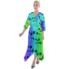 Quarter Sleeve Wrap Front Maxi Dress 