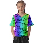 Rainbow Skull Collection Kids  V-Neck Horn Sleeve Blouse