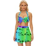 Rainbow Skull Collection Vintage Style Bikini Top and Skirt Set 