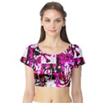 Pink Checker Graffiti  Short Sleeve Crop Top