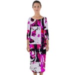 Pink Checker Graffiti  Quarter Sleeve Midi Bodycon Dress