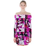 Pink Checker Graffiti  Long Sleeve Off Shoulder Dress