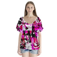 V-Neck Flutter Sleeve Top 