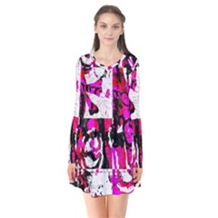 Long Sleeve V-neck Flare Dress 
