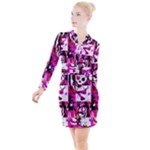 Pink Checker Graffiti  Button Long Sleeve Dress