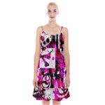 Pink Checker Graffiti  Spaghetti Strap Velvet Dress