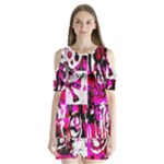 Pink Checker Graffiti  Shoulder Cutout Velvet One Piece