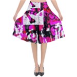 Pink Checker Graffiti  Flared Midi Skirt