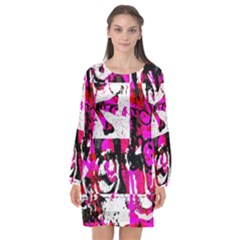 Long Sleeve Chiffon Shift Dress  