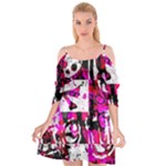Pink Checker Graffiti  Cutout Spaghetti Strap Chiffon Dress