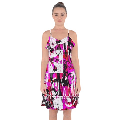 Pink Checker Graffiti  Ruffle Detail Chiffon Dress from ArtsNow.com