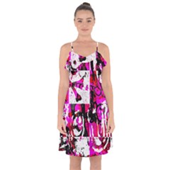Pink Checker Graffiti  Ruffle Detail Chiffon Dress from ArtsNow.com