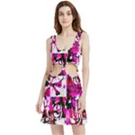 Pink Checker Graffiti  Velvet Cutout Dress