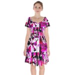 Pink Checker Graffiti  Short Sleeve Bardot Dress