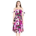 Pink Checker Graffiti  Shoulder Tie Bardot Midi Dress