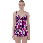 Pink Checker Graffiti  Tie Front Two Piece Tankini