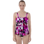 Pink Checker Graffiti  Twist Front Tankini Set