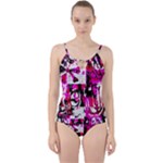 Pink Checker Graffiti  Cut Out Top Tankini Set