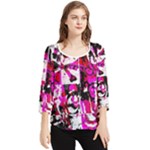 Pink Checker Graffiti  Chiffon Quarter Sleeve Blouse