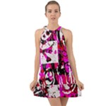 Pink Checker Graffiti  Halter Tie Back Chiffon Dress