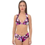 Pink Checker Graffiti  Double Strap Halter Bikini Set