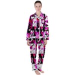 Pink Checker Graffiti  Satin Long Sleeve Pajamas Set