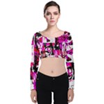 Pink Checker Graffiti  Velvet Long Sleeve Crop Top