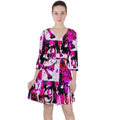 Quarter Sleeve Ruffle Waist Dress 