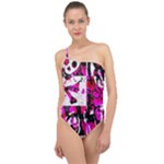 Pink Checker Graffiti  Classic One Shoulder Swimsuit