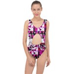 Pink Checker Graffiti  Center Cut Out Swimsuit