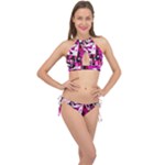 Pink Checker Graffiti  Cross Front Halter Bikini Set