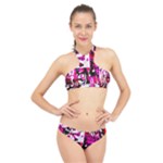 Pink Checker Graffiti  High Neck Bikini Set