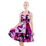 Pink Checker Graffiti  Halter Party Swing Dress 