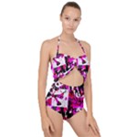 Pink Checker Graffiti  Scallop Top Cut Out Swimsuit