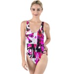 Pink Checker Graffiti  High Leg Strappy Swimsuit