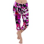 Pink Checker Graffiti  Lightweight Velour Capri Yoga Leggings