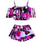 Pink Checker Graffiti  Kids  Off Shoulder Skirt Bikini