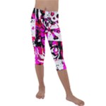 Pink Checker Graffiti  Kids  Lightweight Velour Capri Leggings 