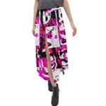 Pink Checker Graffiti  Velour Split Maxi Skirt