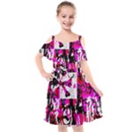 Pink Checker Graffiti  Kids  Cut Out Shoulders Chiffon Dress