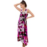 Pink Checker Graffiti  V-Neck Chiffon Maxi Dress