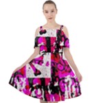 Pink Checker Graffiti  Cut Out Shoulders Chiffon Dress