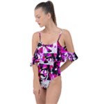 Pink Checker Graffiti  Drape Piece Swimsuit