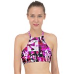 Pink Checker Graffiti  Racer Front Bikini Top