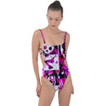 Pink Checker Graffiti  Tie Strap One Piece Swimsuit