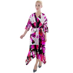 Quarter Sleeve Wrap Front Maxi Dress 