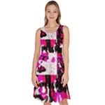 Pink Checker Graffiti  Knee Length Skater Dress With Pockets