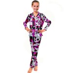 Pink Checker Graffiti  Kid s Satin Long Sleeve Pajamas Set