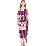 Pink Checker Graffiti  Draped Sleeveless Chiffon Jumpsuit